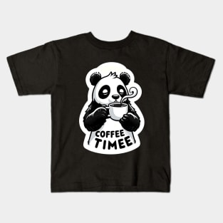 panda drink coffee with text coffee time Kids T-Shirt